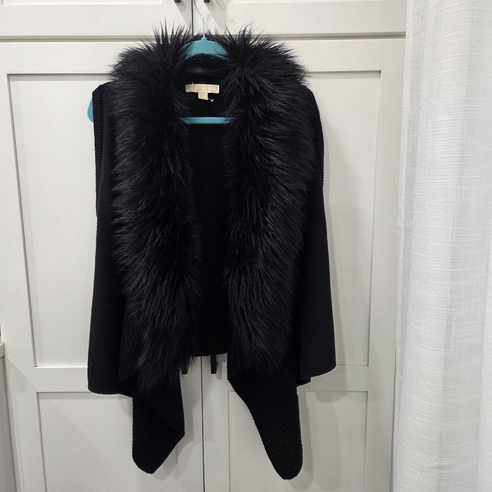 Michael Michael Kors Black Removable Faux Coyote Fur Trim Vest Size Large